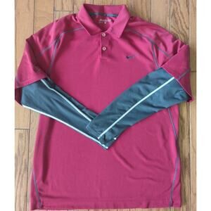 Nike Golf Mens Polo Shirt Long Sleeve Dri Fit Large Red Pebble Beach Poppy Hills